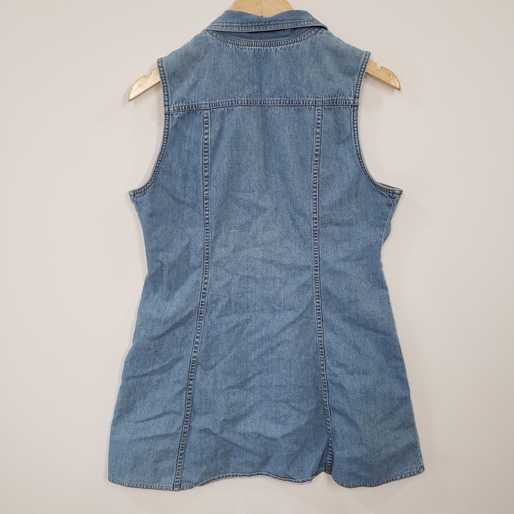True Blue Denim Mini Dress Women 13/14 Blue Vintage 90s Zip Front Vest Grunge - Picture 2 of 5
